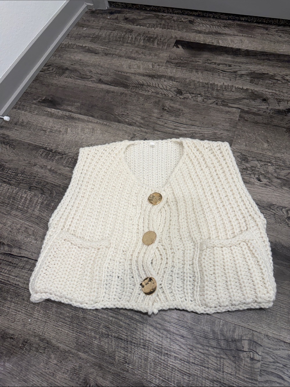 Cream Chunky Knit Button Vest Sweater